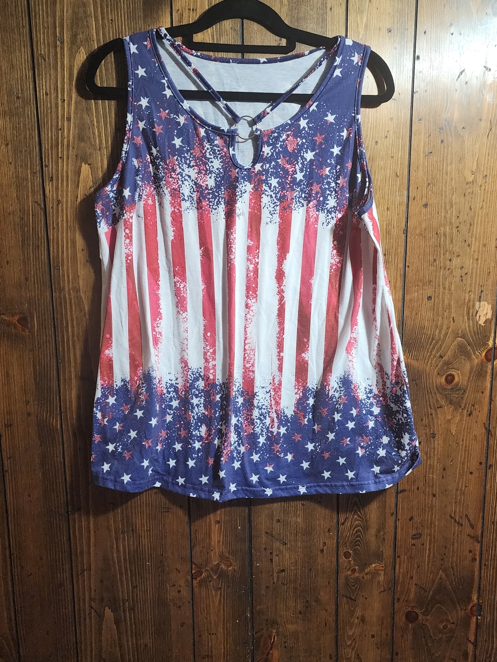 Source Unknown Patriotic Red White Blue Star-Spangled Tank with Keyhole Detail